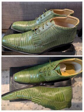 LIBERTYZENO Size 13 Mens Green Lizard Print Genuine Leather Adults Boots Dress